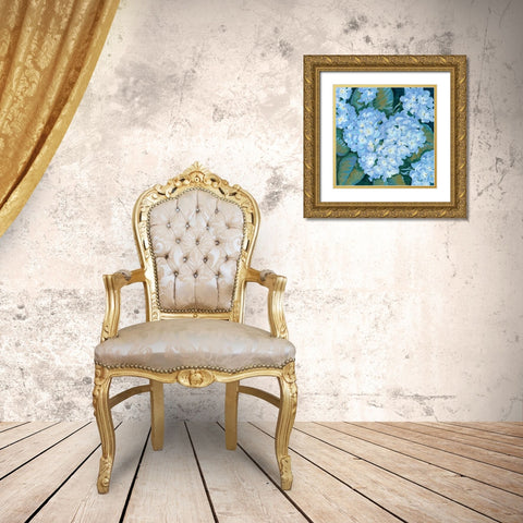 Blue Hydrangeas II Gold Ornate Wood Framed Art Print with Double Matting by OToole, Tim