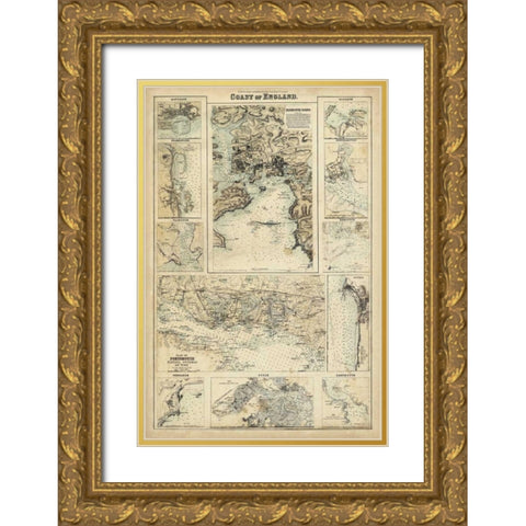 Map of the Coast of England I Gold Ornate Wood Framed Art Print with Double Matting by Unknown