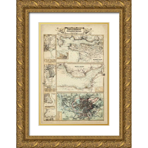 Map of the Coast of England II Gold Ornate Wood Framed Art Print with Double Matting by Unknown
