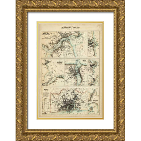 Map of the Coast of England III Gold Ornate Wood Framed Art Print with Double Matting by Unknown