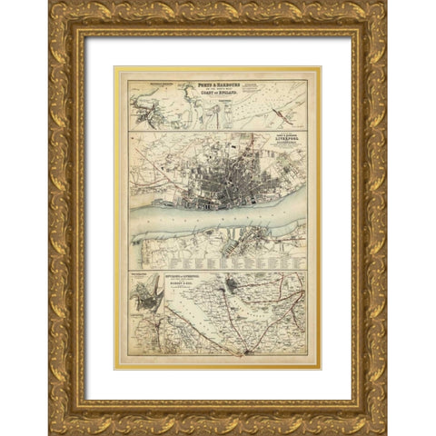 Map of the Coast of England IV Gold Ornate Wood Framed Art Print with Double Matting by Unknown