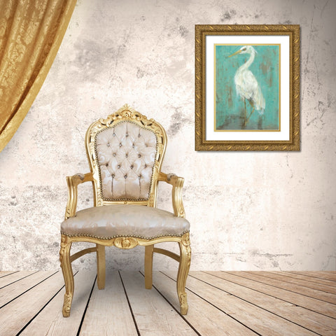 Seaspray Heron II Gold Ornate Wood Framed Art Print with Double Matting by Goldberger, Jennifer