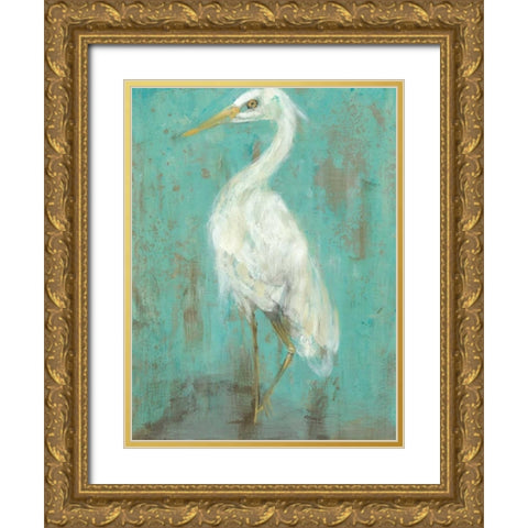 Seaspray Heron II Gold Ornate Wood Framed Art Print with Double Matting by Goldberger, Jennifer