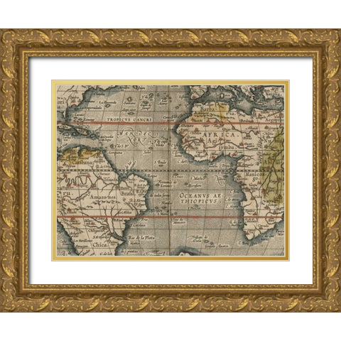 Antique World Map Grid V Gold Ornate Wood Framed Art Print with Double Matting by Vision Studio