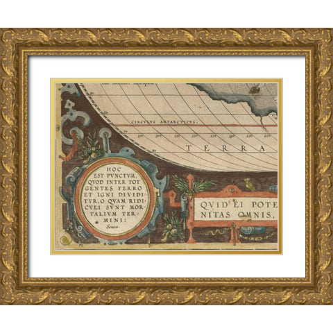 Antique World Map Grid VII Gold Ornate Wood Framed Art Print with Double Matting by Vision Studio