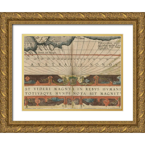 Antique World Map Grid VIII Gold Ornate Wood Framed Art Print with Double Matting by Vision Studio