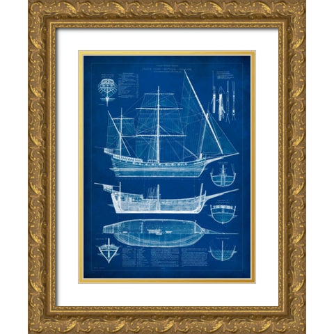 Ship Blueprint I Gold Ornate Wood Framed Art Print with Double Matting by Studio