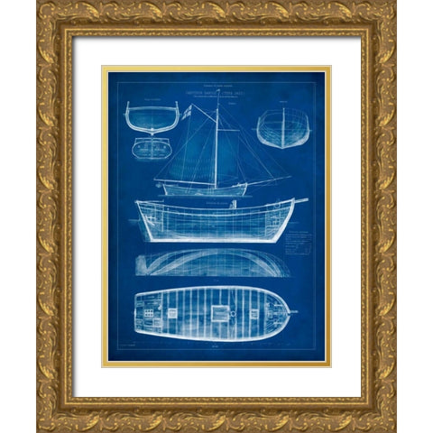 Ship Blueprint II Gold Ornate Wood Framed Art Print with Double Matting by Studio