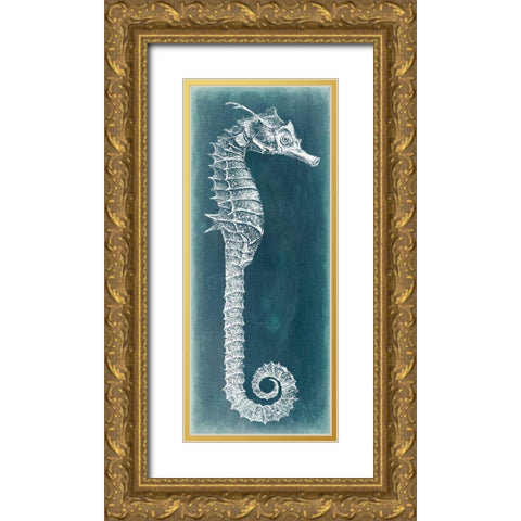 Azure Seahorse II Gold Ornate Wood Framed Art Print with Double Matting by Vision Studio