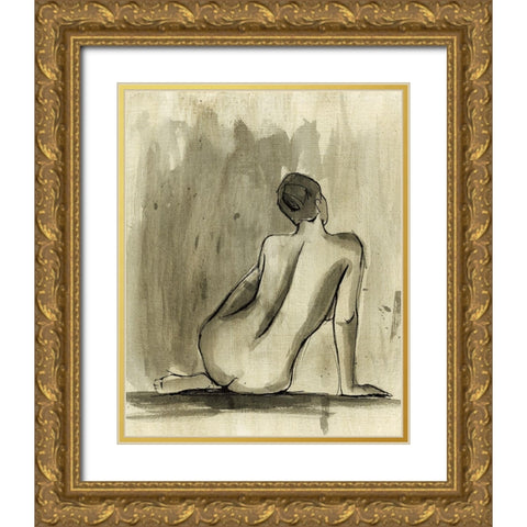 Sumi-e Figure II Gold Ornate Wood Framed Art Print with Double Matting by Harper, Ethan