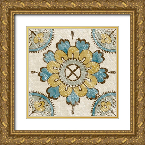 Batik Square I Gold Ornate Wood Framed Art Print with Double Matting by Zarris, Chariklia