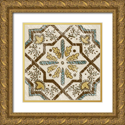 Batik Square V Gold Ornate Wood Framed Art Print with Double Matting by Zarris, Chariklia