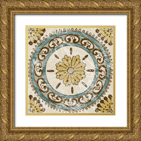 Batik Square VIII Gold Ornate Wood Framed Art Print with Double Matting by Zarris, Chariklia