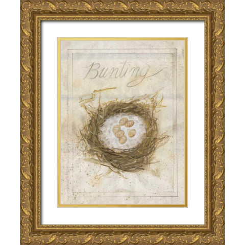Nest - Bunting Gold Ornate Wood Framed Art Print with Double Matting by Della-Piana, Elissa