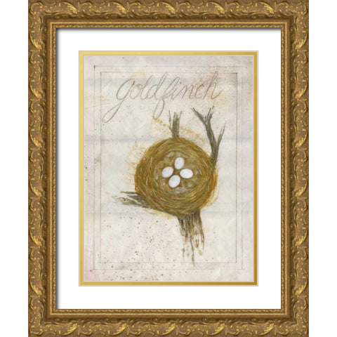 Nest - Goldfinch Gold Ornate Wood Framed Art Print with Double Matting by Della-Piana, Elissa