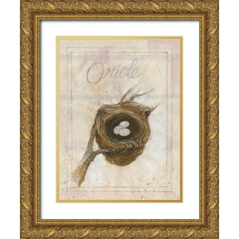 Nest - Oriole Gold Ornate Wood Framed Art Print with Double Matting by Della-Piana, Elissa
