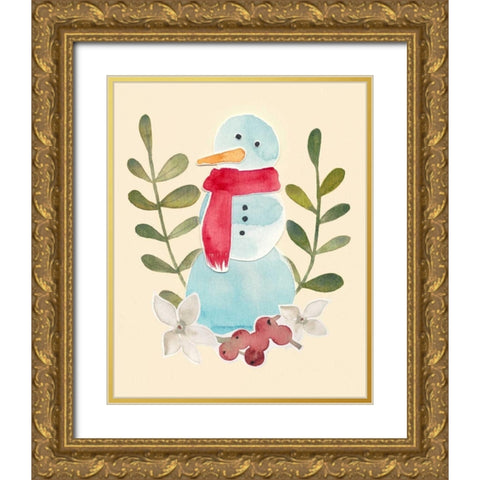 Snowman Cut-out I Gold Ornate Wood Framed Art Print with Double Matting by Popp, Grace