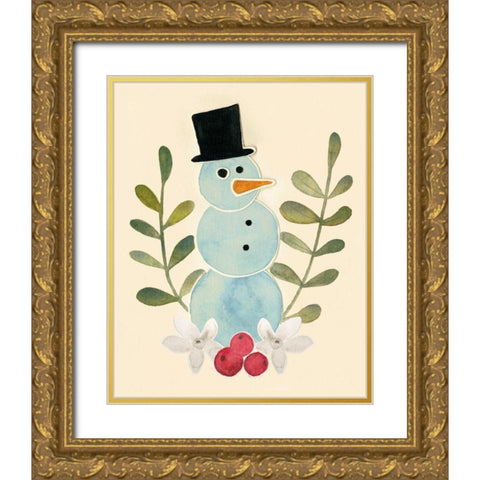 Snowman Cut-out II Gold Ornate Wood Framed Art Print with Double Matting by Popp, Grace