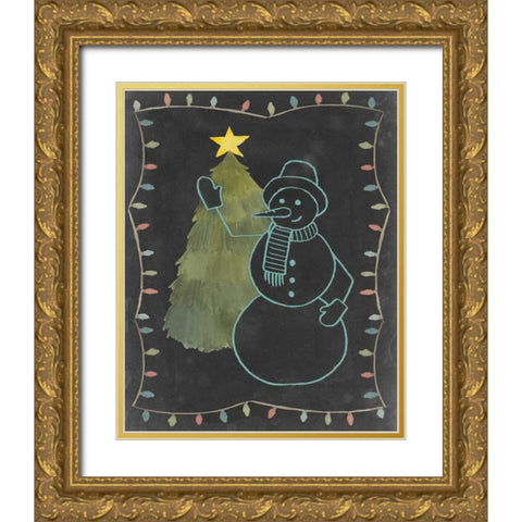 Chalkboard Snowman I Gold Ornate Wood Framed Art Print with Double Matting by Popp, Grace