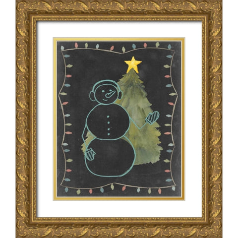 Chalkboard Snowman II Gold Ornate Wood Framed Art Print with Double Matting by Popp, Grace