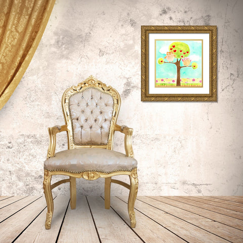 Hoots and Hearts I Gold Ornate Wood Framed Art Print with Double Matting by Vess, June Erica