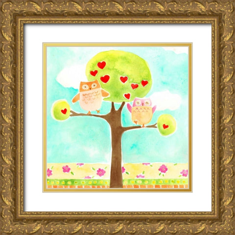 Hoots and Hearts I Gold Ornate Wood Framed Art Print with Double Matting by Vess, June Erica