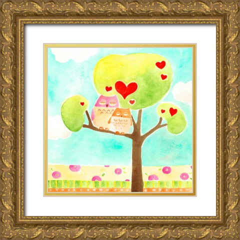 Hoots and Hearts II Gold Ornate Wood Framed Art Print with Double Matting by Vess, June Erica