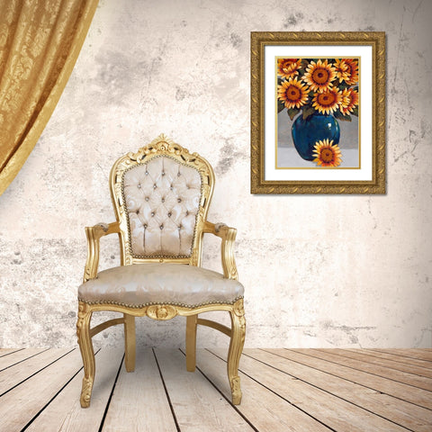 Vase of Sunflowers I Gold Ornate Wood Framed Art Print with Double Matting by OToole, Tim