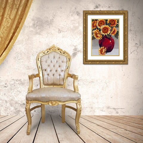 Vase of Sunflowers II Gold Ornate Wood Framed Art Print with Double Matting by OToole, Tim