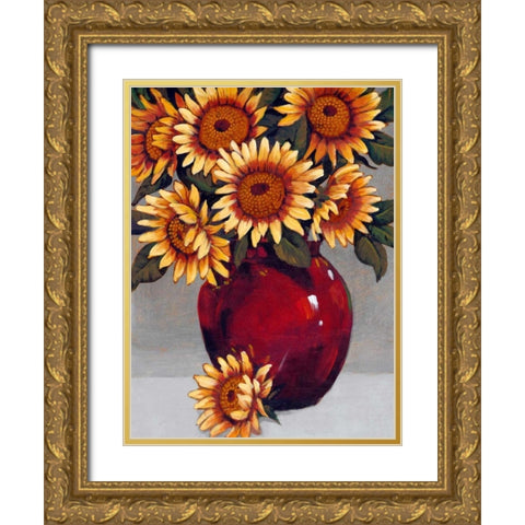 Vase of Sunflowers II Gold Ornate Wood Framed Art Print with Double Matting by OToole, Tim