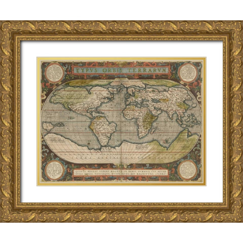 Antique World Map 36x48 Gold Ornate Wood Framed Art Print with Double Matting by Vision Studio