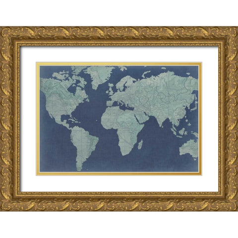 Linen Map II Gold Ornate Wood Framed Art Print with Double Matting by Studio W