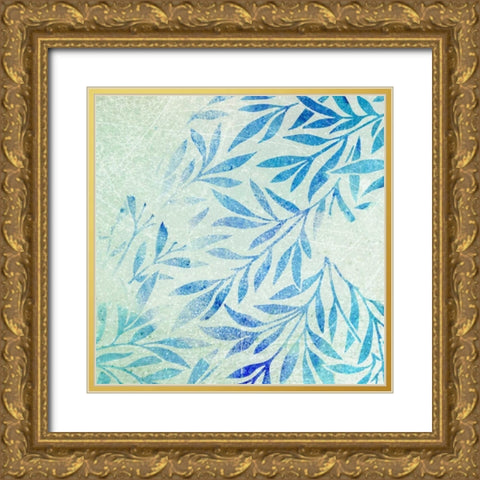 Cerulean Foliage I Gold Ornate Wood Framed Art Print with Double Matting by Studio W