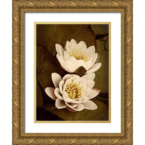 Lily Pad Duo Gold Ornate Wood Framed Art Print with Double Matting by Perry, Rachel