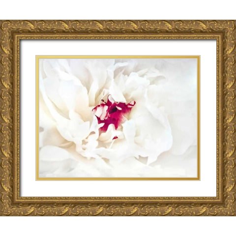White Linen Peony II Gold Ornate Wood Framed Art Print with Double Matting by Perry, Rachel