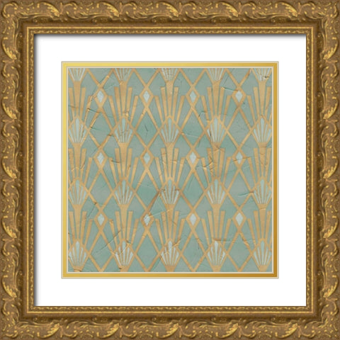 Non-Embellished Gilded Deco Motif I Gold Ornate Wood Framed Art Print with Double Matting by Vess, June Erica