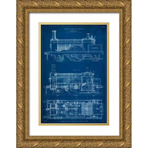 Locomotive Blueprint I Gold Ornate Wood Framed Art Print with Double Matting by Vision Studio