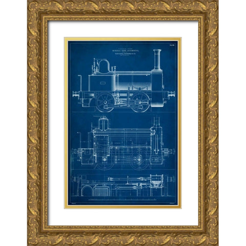 Locomotive Blueprint II Gold Ornate Wood Framed Art Print with Double Matting by Vision Studio