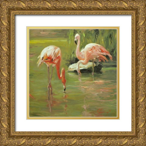 Flamingo II Gold Ornate Wood Framed Art Print with Double Matting by Larivey, Chuck