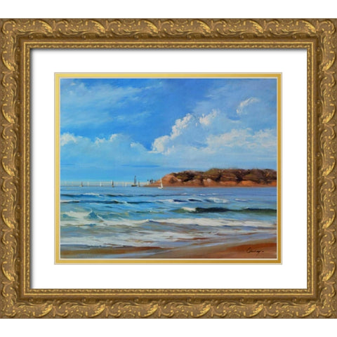 Point Loma - View from Coronada Shores Gold Ornate Wood Framed Art Print with Double Matting by Larivey, Chuck