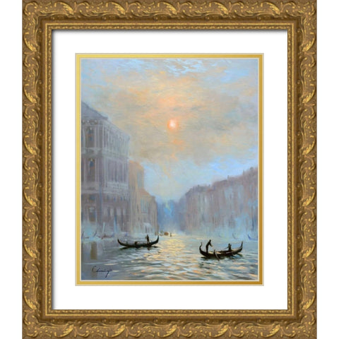 Venice Morning Mist Gold Ornate Wood Framed Art Print with Double Matting by Larivey, Chuck