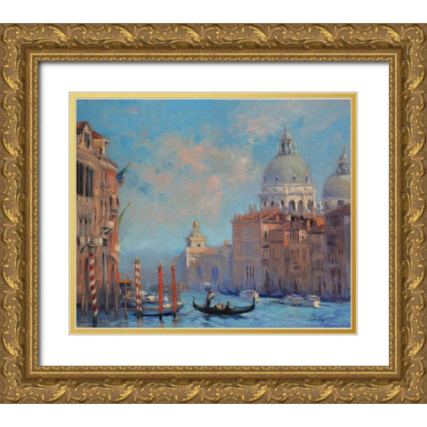 Venice Grand Canal Gold Ornate Wood Framed Art Print with Double Matting by Larivey, Chuck