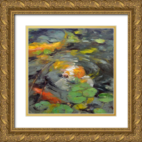Golden Koi Gold Ornate Wood Framed Art Print with Double Matting by Larivey, Chuck