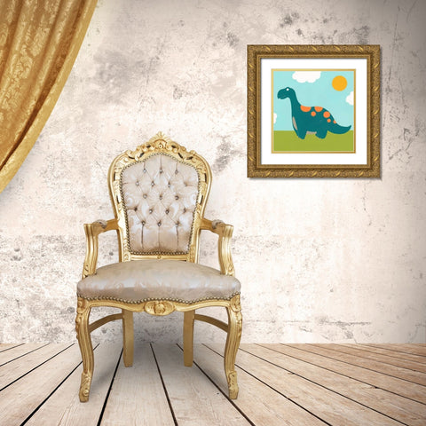 Playtime Dino III Gold Ornate Wood Framed Art Print with Double Matting by Vess, June Erica