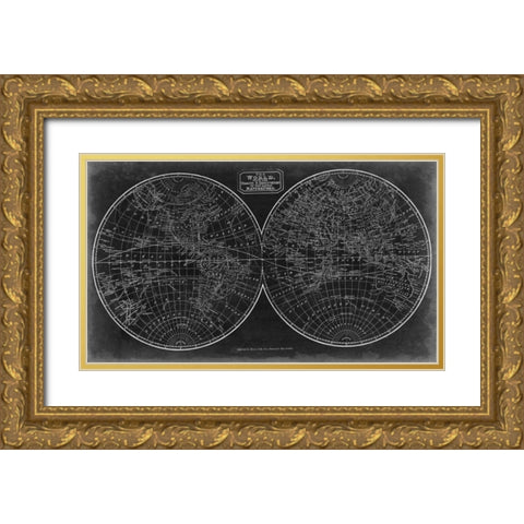 Blueprint of the World in Hemispheres Gold Ornate Wood Framed Art Print with Double Matting by Vision Studio