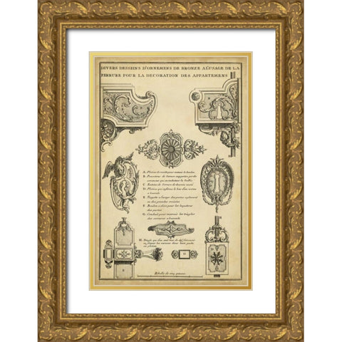 Antique Decorative Locks II Gold Ornate Wood Framed Art Print with Double Matting by Blondel, J.F.