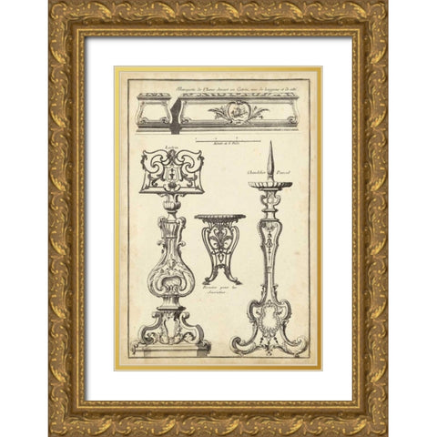 Antique French Ornament II Gold Ornate Wood Framed Art Print with Double Matting by Blondel, J.F.
