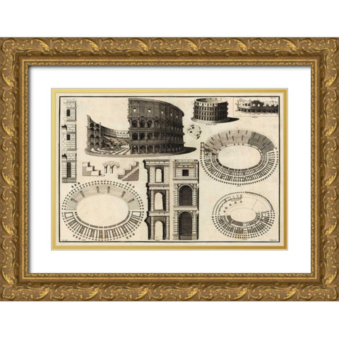 Diagram of the Colosseum Gold Ornate Wood Framed Art Print with Double Matting by Unknown