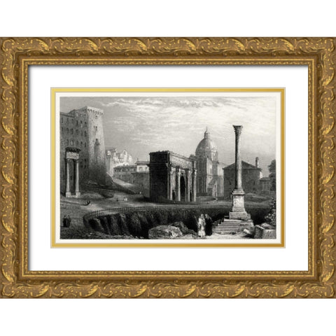 Antique View of Rome Gold Ornate Wood Framed Art Print with Double Matting by Unknown