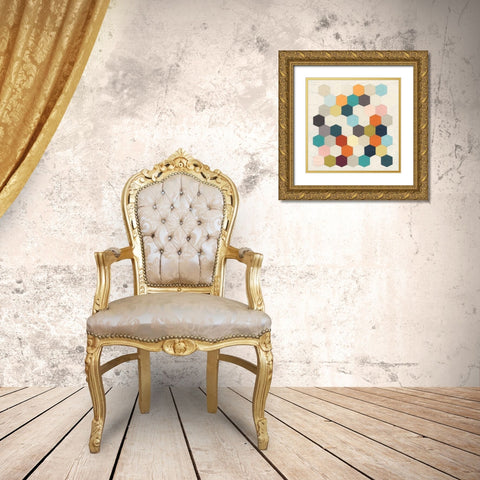 Honeycomb Geometry III Gold Ornate Wood Framed Art Print with Double Matting by Vess, June Erica